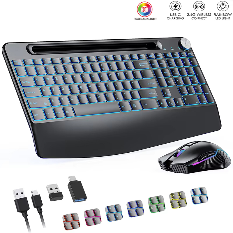 Rgb Keyboard Wrist Rest - 2,4 G & Typ-C kabellose Tastatur-Maus-Kombination