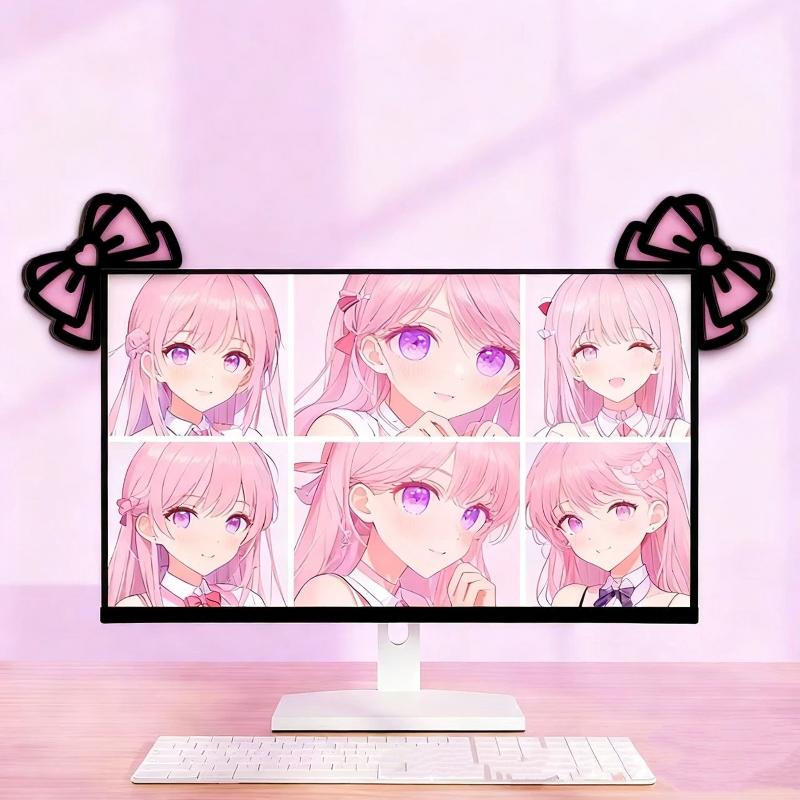 Pc Gaming Kawaii - Neue 1/2-teilige Holz-Schleifen-PC-Accessoires, Kawaii 2D-Schleifen-Monitor-Deko, niedliche