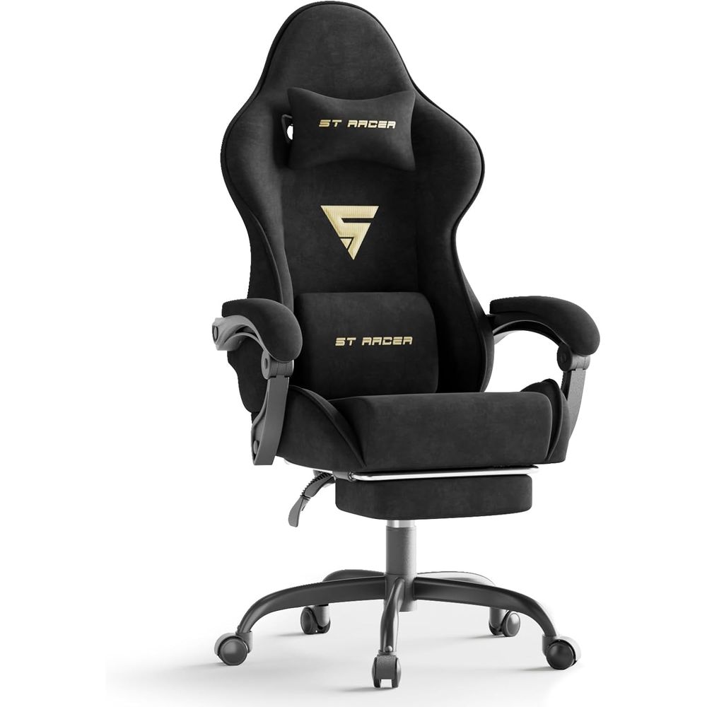 Pc Gaming Gaming - Ergonomischer Gaming-Stuhl aus Samtstoff mit Fußstütze