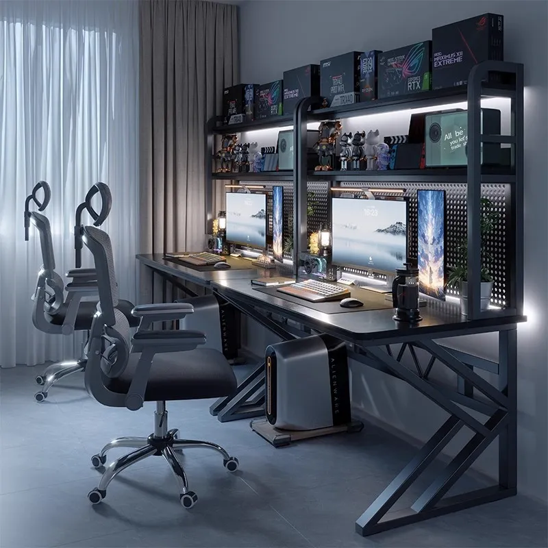 Pc Gaming Cafe - Internetcafé-Tisch, Desktop-PC-Schreibtisch, Pegboard, E-Sport-Gaming-Zimmer, Heim-Schreibtisch, Bücherregal,