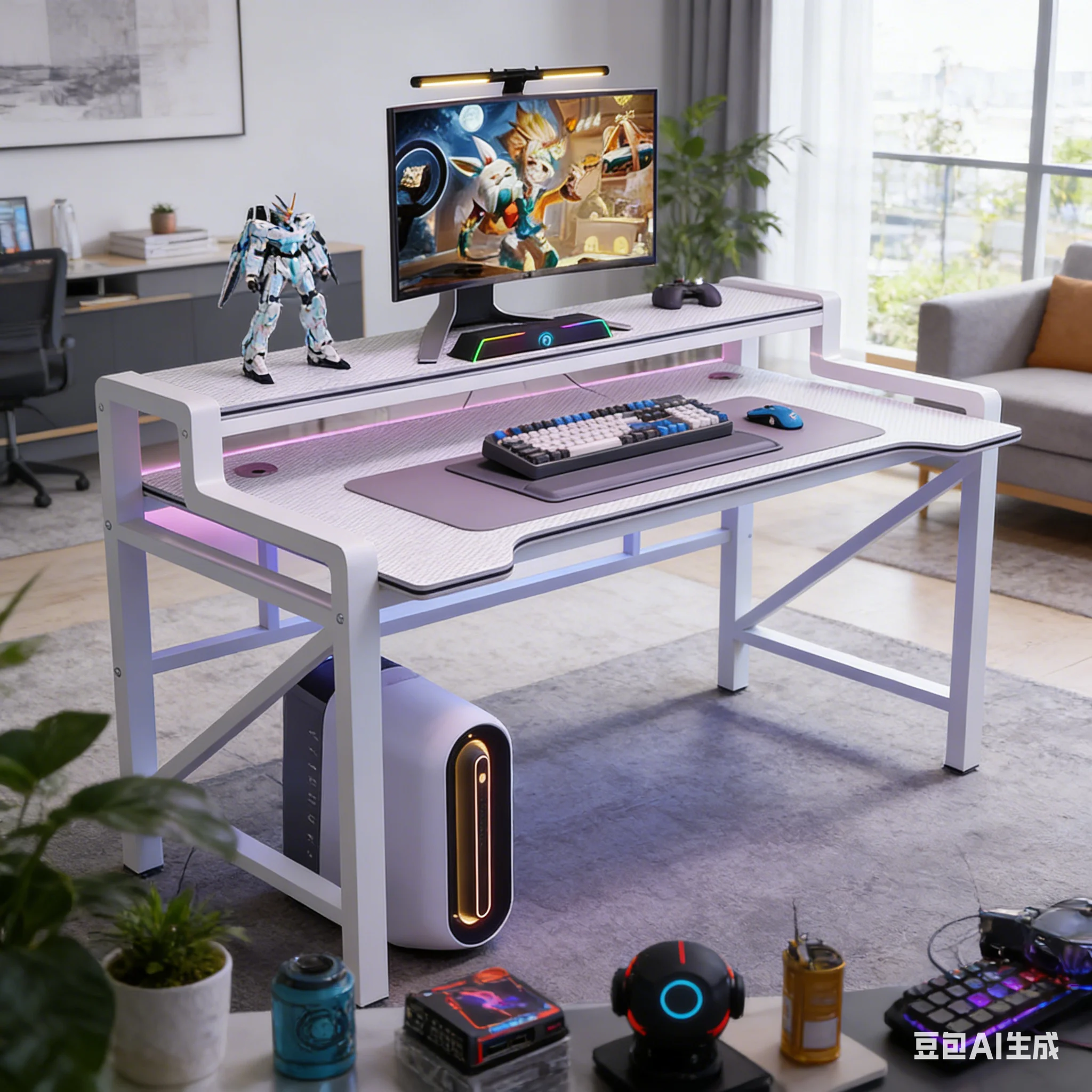 Pc Gaming Cafe - AOLIVIYA Moderner All-in-One-Gaming-Schreibtisch mit integriertem Computerstuhl,