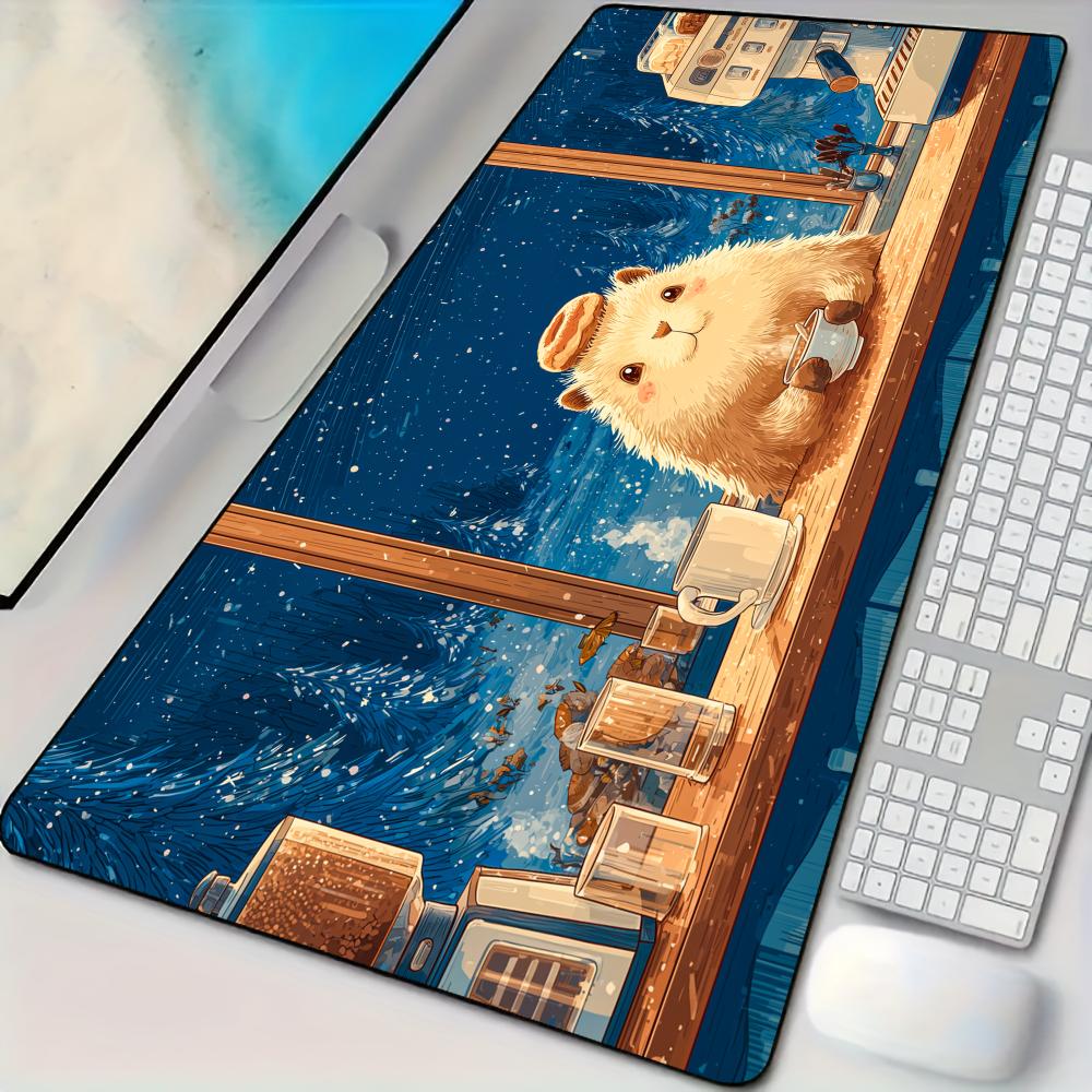 Pc Gaming Cafe - Winter-Café und Capybara Mauspad Schreibtischunterlage Große